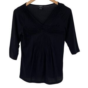 Anthropologie‎ Deletta 3/4 Sleeve V-Neck Pleated Top Women Small Black Soft